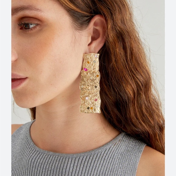 Zara Gold Rhinestones Geometric Drop Earrings - Picture 1 of 17